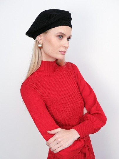 AVE black merino wool beret