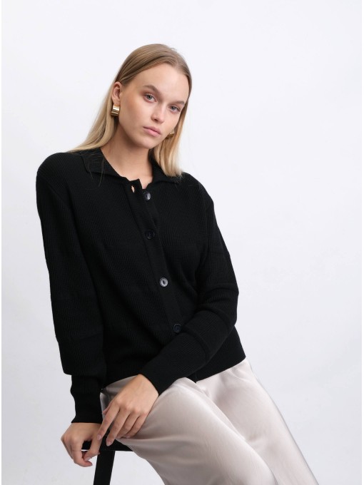 Brimmy black merino wool cardigan