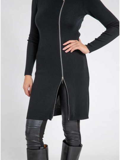 Zoja black zippered merino wool dress/cardigan