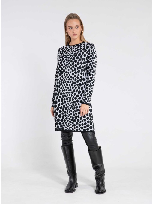 LOLA black and white merino wool dress