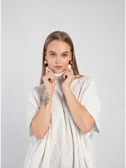 MIINA white merino wool poncho