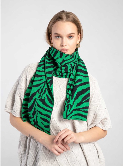 RINA zebra print green merino wool scarf