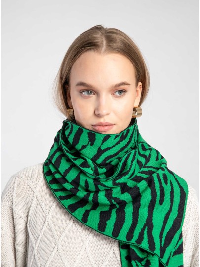 RINA zebra print green merino wool scarf
