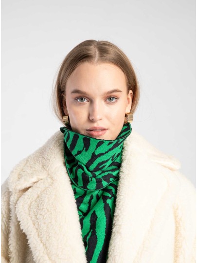 RINA zebra print green merino wool scarf