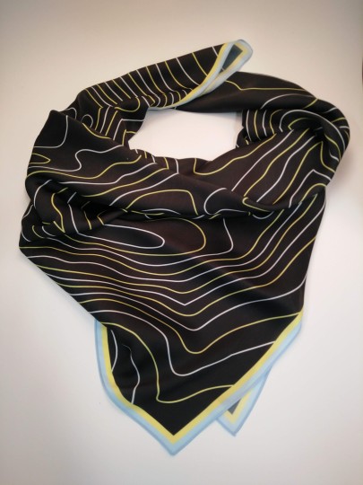 Scarf KJG, black with white and yellow pattern